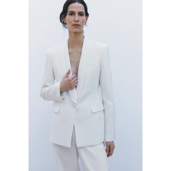 Zara Womens Tuxedo Blazer Suit XL White Satin Lapels Single Breast 2389/198 NWT - Picture 3 of 16